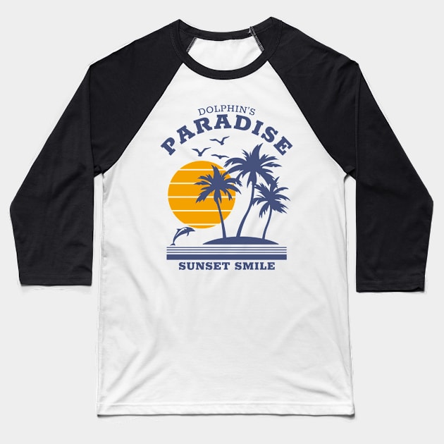 Dolphin's paradise - Sunset Smile Baseball T-Shirt by All About Nerds